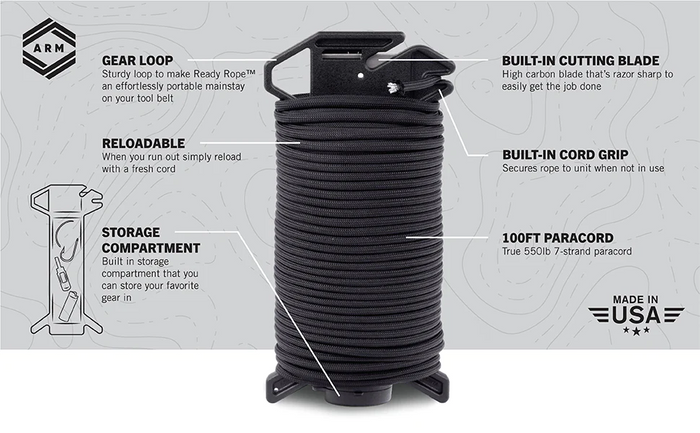 Atwood Ready Rope 550 Cord Paracord & Survival Dispenser, 100' Coyote Brown