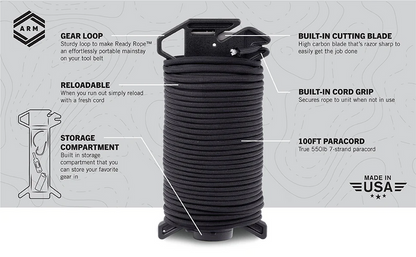 Atwood Ready Rope 550 Cord Paracord & Survival Dispenser, 100' Coyote Brown