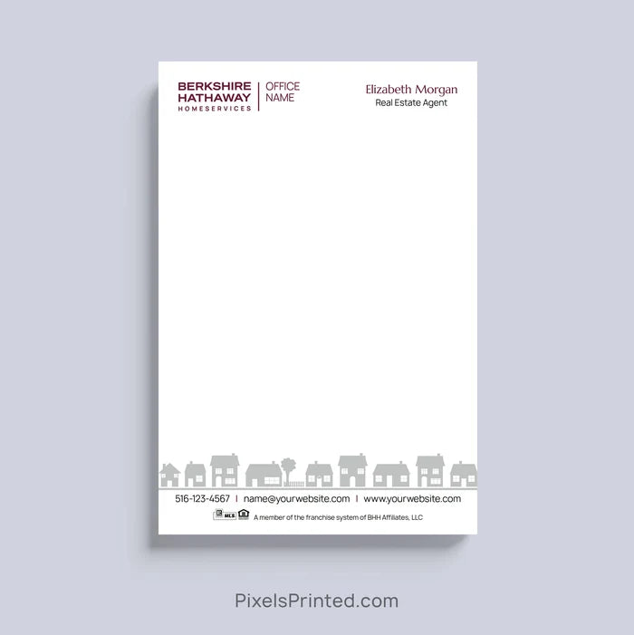 Berkshire Hathaway HomeServices realtor notepad with neighborhood houses design