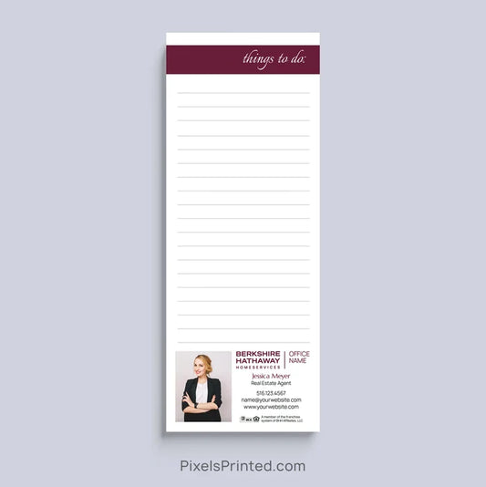 Personalized Berkshire Hathaway HomeServices Things to Do realtor notepad with headshot