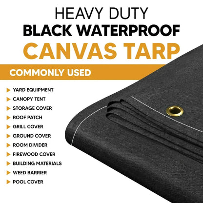 Black 5' x 7' waterproof canvas tarp suitable for outdoor surface protection tasks