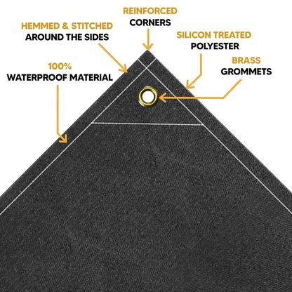Black 5' x 7' waterproof canvas tarp with reinforced corners and thick fabric weave