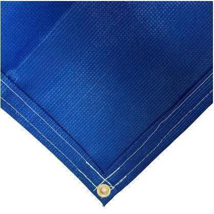 Blue 10' x 16' 86% super shade mesh tarp featuring corner support panel construction