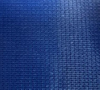 Blue 10' x 16' 86% super shade mesh tarp displaying fabric weave closeup detail