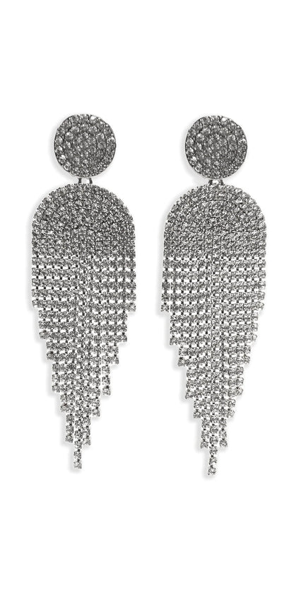 silver/one size/Camille La Vie/Button Post Graduated Rhinestone Earrings /front
