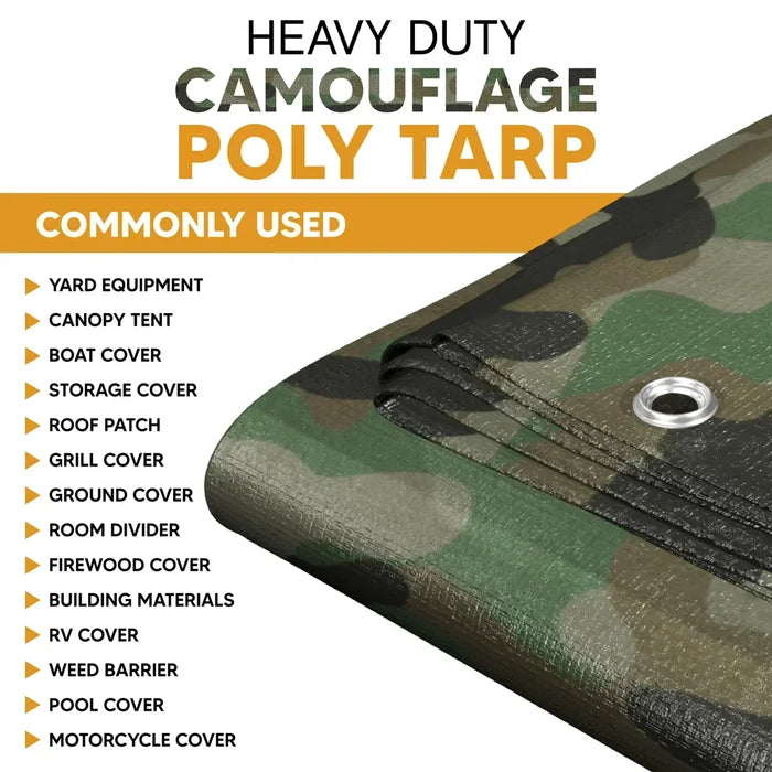 Camouflage 10' x 10' tarps suitable for camp ground coverage and outdoor concealment use