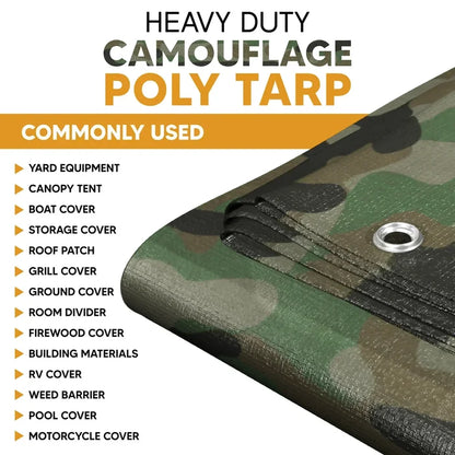 Camouflage 10' x 10' tarps suitable for camp ground coverage and outdoor concealment use