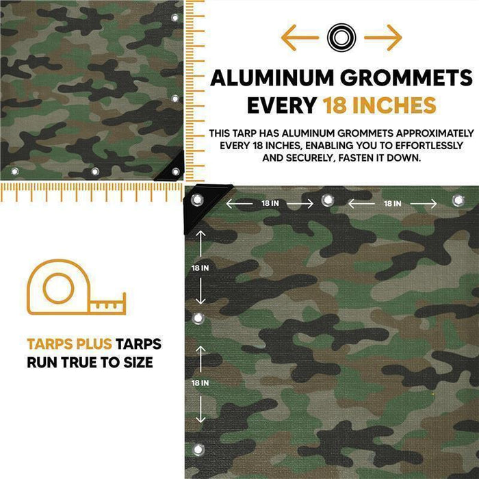 Camouflage 10' x 10' heavy poly tarps built for utility shielding and weather defense