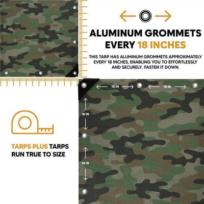 Camouflage 10' x 10' heavy poly tarps built for utility shielding and weather defense