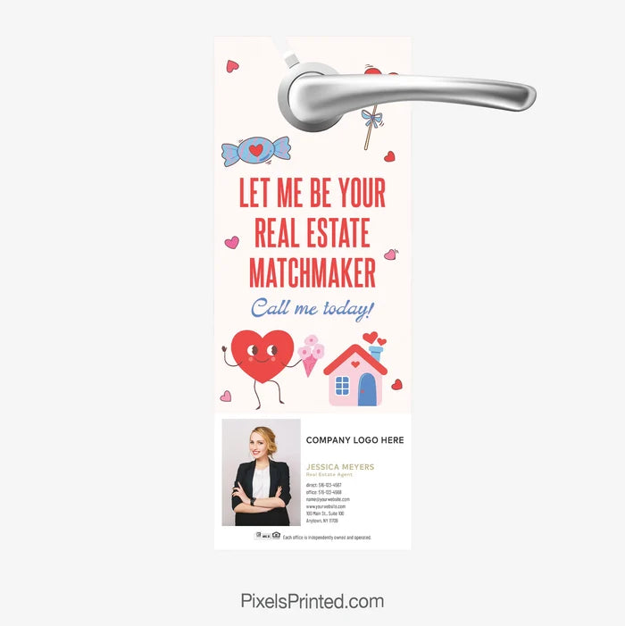 Century 21 real estate Valentine's Day door hanger with 'Let me be your real estate matchmaker'