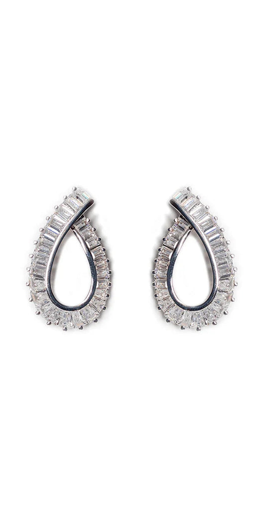 silver/one size/ Camille La Vie/Channel Set Oval Ribbon Earrings/front