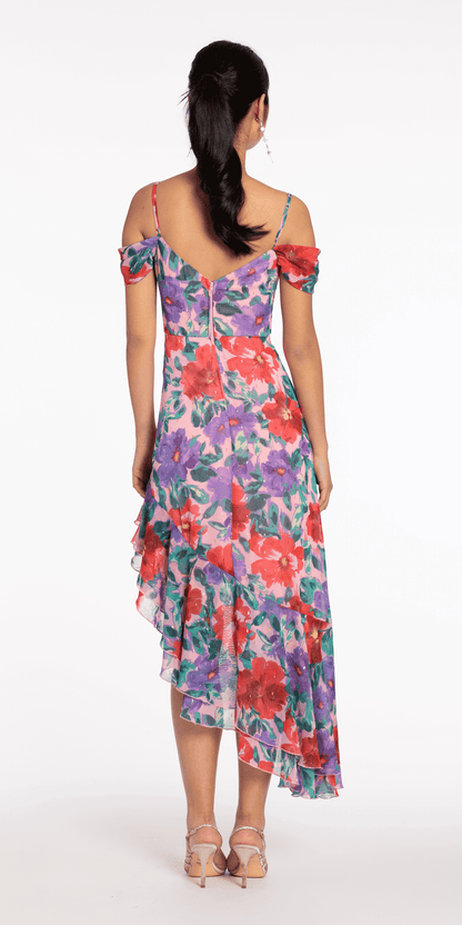 Chiffon Watercolor Tiered Asymmetrical Dress - Camille La Vie