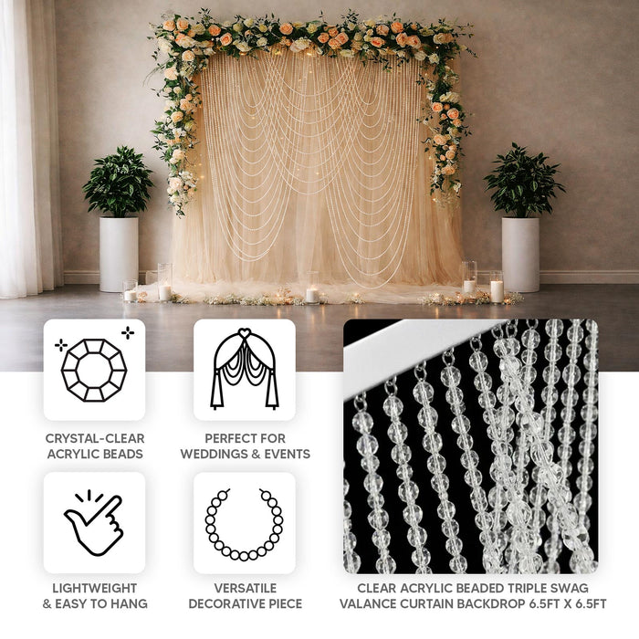 beaded curtain, beaded backdrop, acrylic beaded curtain, curtain valance, beaded swag valance#color_parent