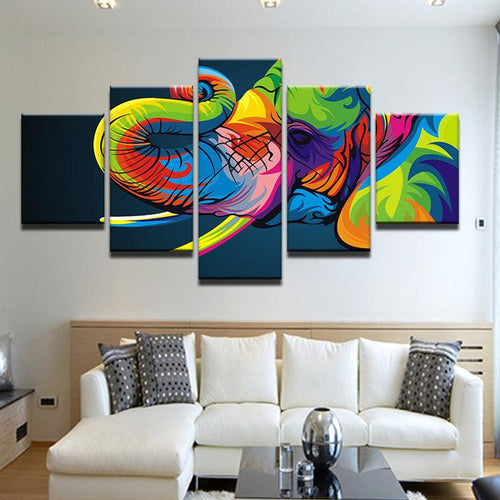 Rainbow Abstract Elephant 5 Panel Canvas Print Wall Art - GotItHere.com