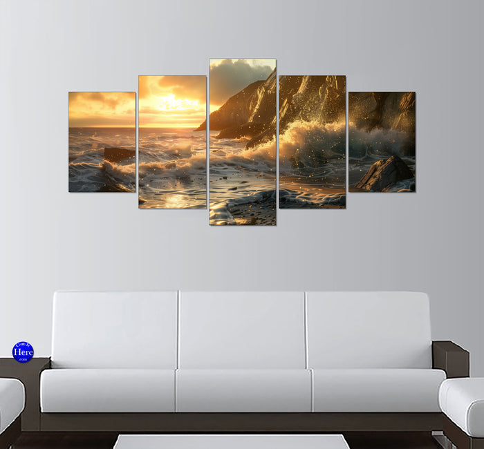 Crashing Ocean Waves Along a Big Sur-Inspired Coast at Sunset