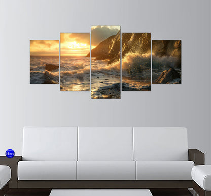 Crashing Ocean Waves Along a Big Sur-Inspired Coast at Sunset