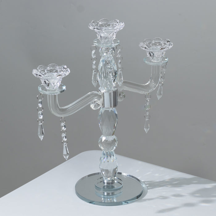 crystal candelabra, taper candle holder, glass candelabra, candle holder, candelabra, glass candle holder#size_3-arm