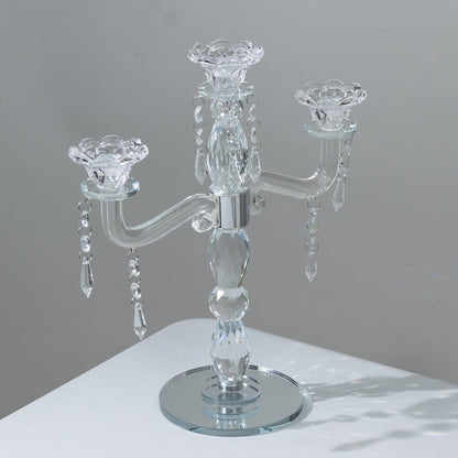 crystal candelabra, taper candle holder, glass candelabra, candle holder, candelabra, glass candle holder#size_3-arm