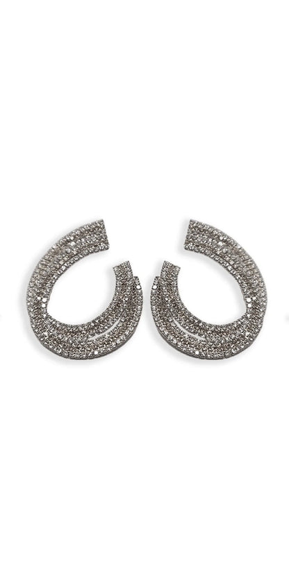silver/one size/Camille La Vie/Crystal Double Swirl Rhinestone Earrings /front