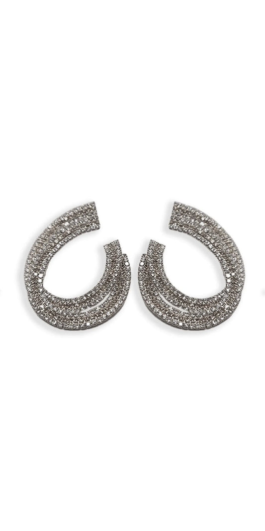 silver/one size/Camille La Vie/Crystal Double Swirl Rhinestone Earrings /front