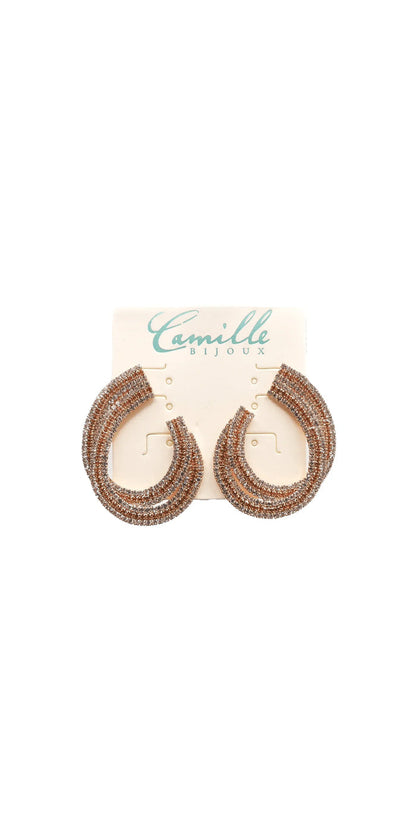 gold/one size/Camille La Vie/Crystal Double Swirl Rhinestone Earrings /front alt