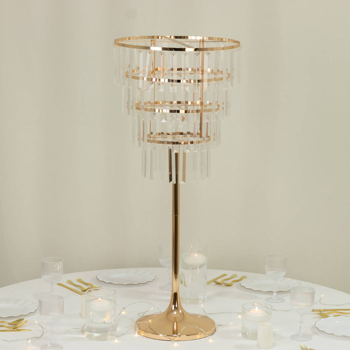 crystal pendant chandelier, gold flower stand, centerpiece stand, metal floral stand, flower stand, pedestal stand, round floral stand#color_parent