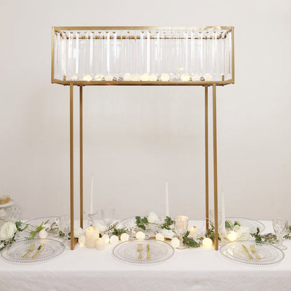 gold flower stand, tall flower stand, crystal flower stand, wedding centerpiece stand, gold centerpiece stand, metal flower stand, tall centerpiece vase, event decoration stand, floral display stand, rectangular flower stand#color_parent