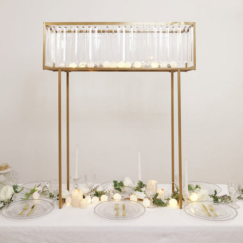 gold flower stand, tall flower stand, crystal flower stand, wedding centerpiece stand, gold centerpiece stand, metal flower stand, tall centerpiece vase, event decoration stand, floral display stand, rectangular flower stand#color_parent