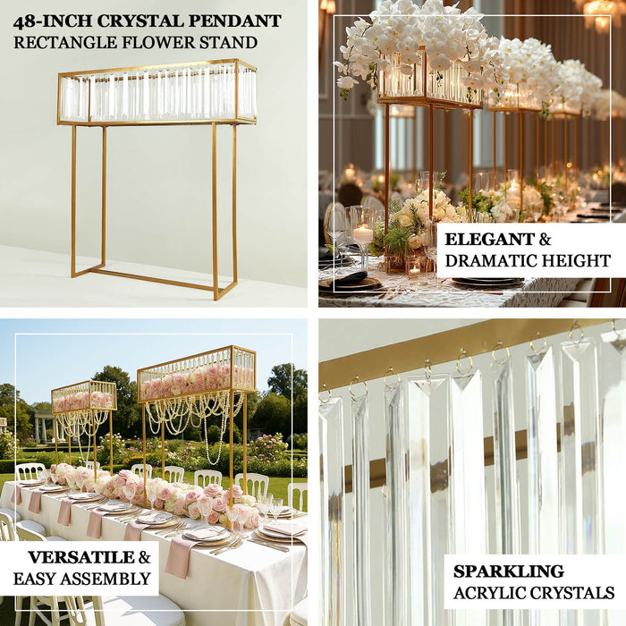 gold flower stand, tall flower stand, crystal flower stand, wedding centerpiece stand, gold centerpiece stand, metal flower stand, tall centerpiece vase, event decoration stand, floral display stand, rectangular flower stand#color_parent