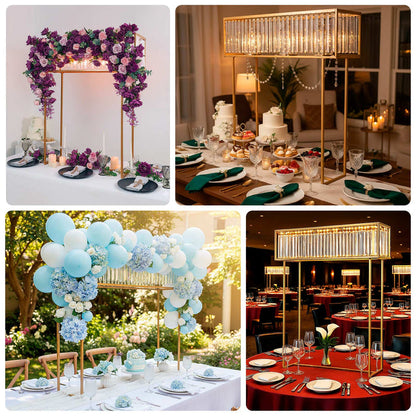 gold flower stand, tall flower stand, crystal flower stand, wedding centerpiece stand, gold centerpiece stand, metal flower stand, tall centerpiece vase, event decoration stand, floral display stand, rectangular flower stand#color_parent