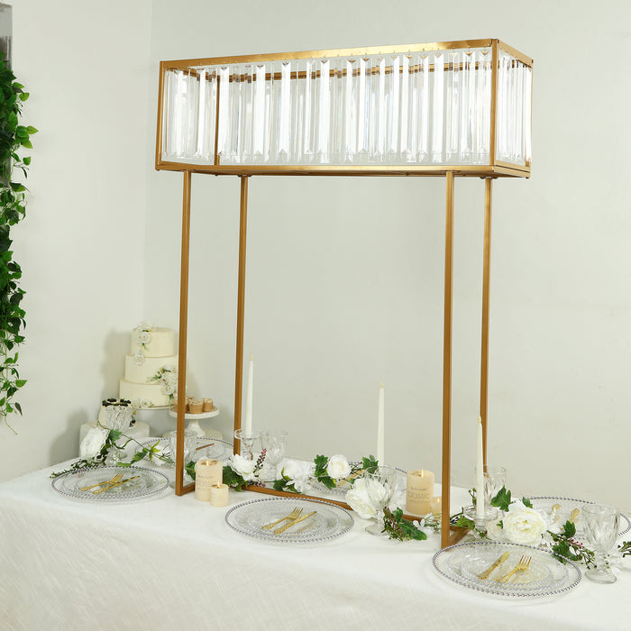 gold flower stand, tall flower stand, crystal flower stand, wedding centerpiece stand, gold centerpiece stand, metal flower stand, tall centerpiece vase, event decoration stand, floral display stand, rectangular flower stand#color_parent