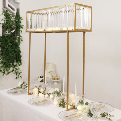 gold flower stand, tall flower stand, crystal flower stand, wedding centerpiece stand, gold centerpiece stand, metal flower stand, tall centerpiece vase, event decoration stand, floral display stand, rectangular flower stand#color_parent