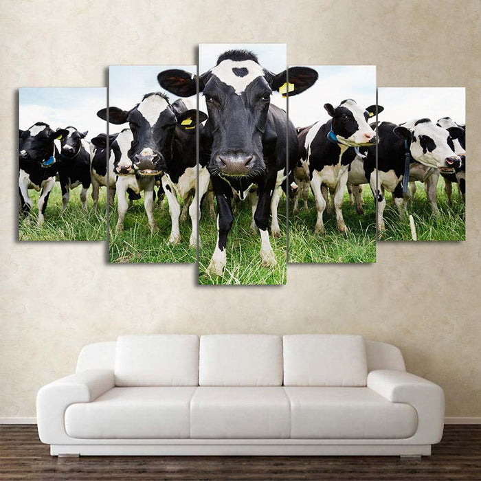 Herd Of Cows Saying Hello 5 Panel Canvas Print Wall Art - GotItHere.com