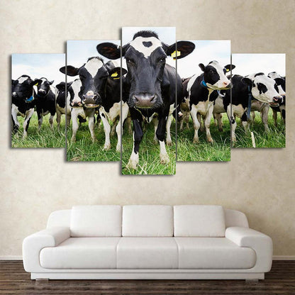 Herd Of Cows Saying Hello 5 Panel Canvas Print Wall Art - GotItHere.com