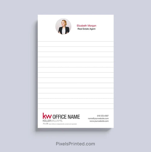 Custom Keller Williams real estate agent notepad with personalized branding