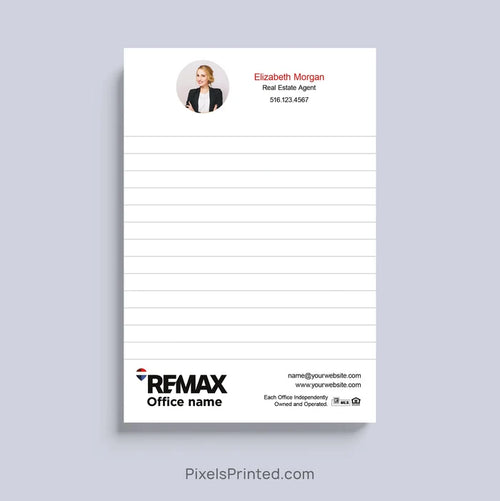 Custom RE/MAX real estate agent notepad with personalized branding