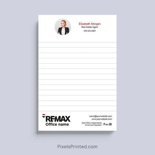Custom RE/MAX real estate agent notepad with personalized branding