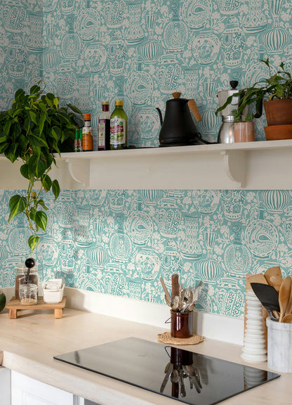Delft Pottery Peel and Stick Wallpaper in a room setting