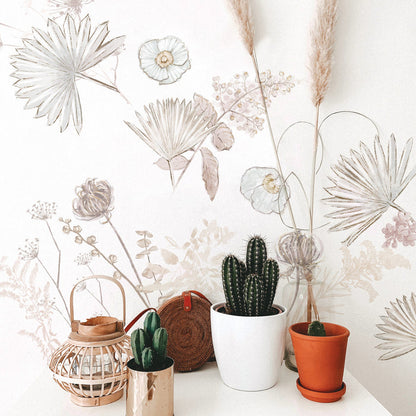 Desert Sun Palm Leaf & Floral Giant Wall Decals in a room setting