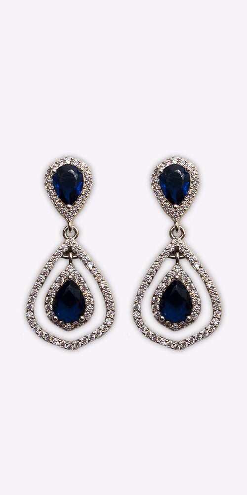 silver/one size/ Camille La Vie/Double Teardrop Cubic Zirconia Earrings /front