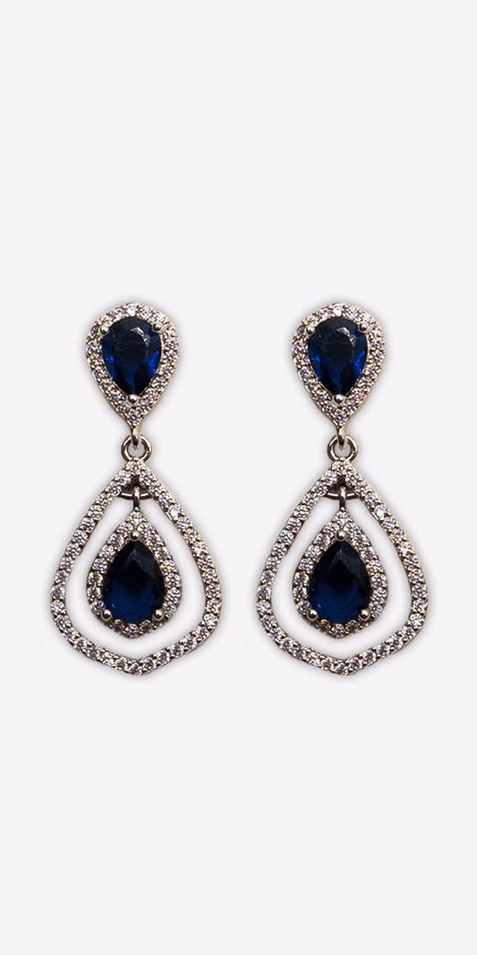 silver/one size/ Camille La Vie/Double Teardrop Cubic Zirconia Earrings /front