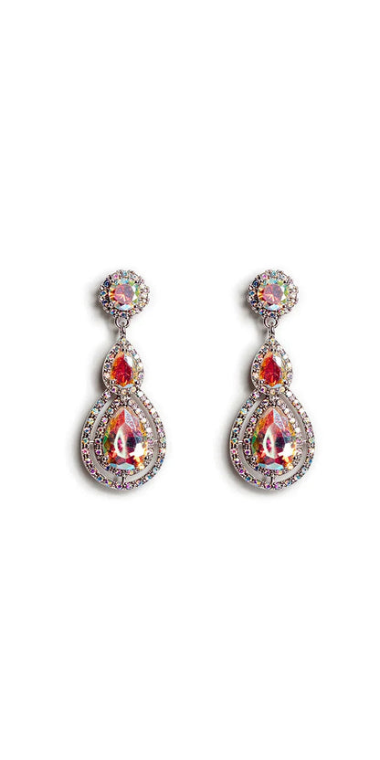 silver/ one size/Camille La Vie/Double Teardrop Halo Earrings /front