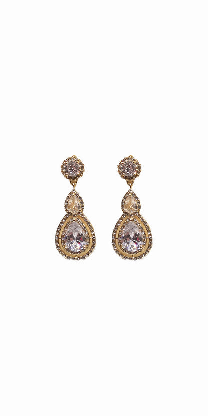 gold/ one size/Camille La Vie/Double Teardrop Halo Earrings /front