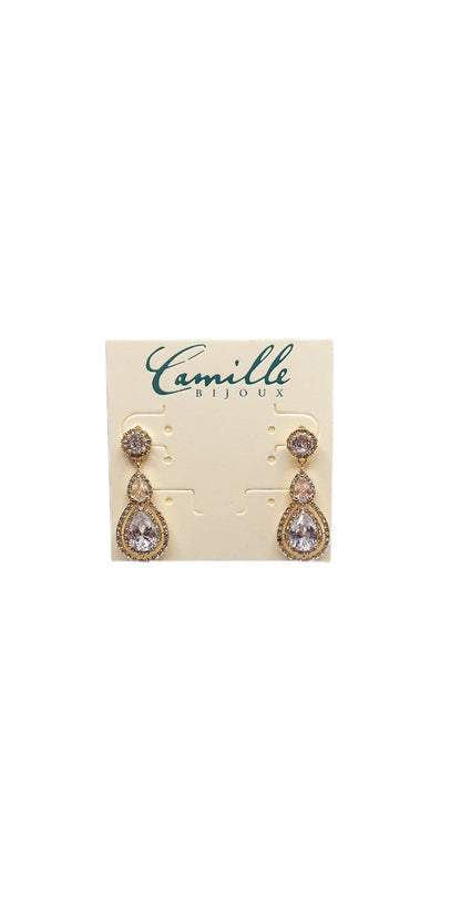 gold/ one size/Camille La Vie/Double Teardrop Halo Earrings /front alt 2