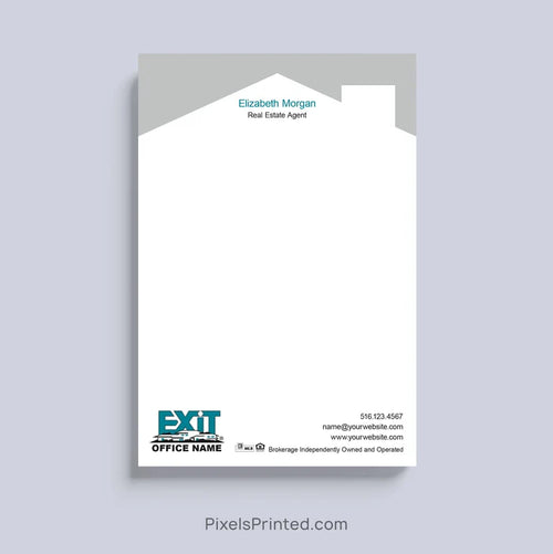EXIT Realty realtor notepad with house roof design and personalized branding