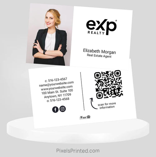 Modern eXp Realty agent business card with contemporary branding and personalized details.