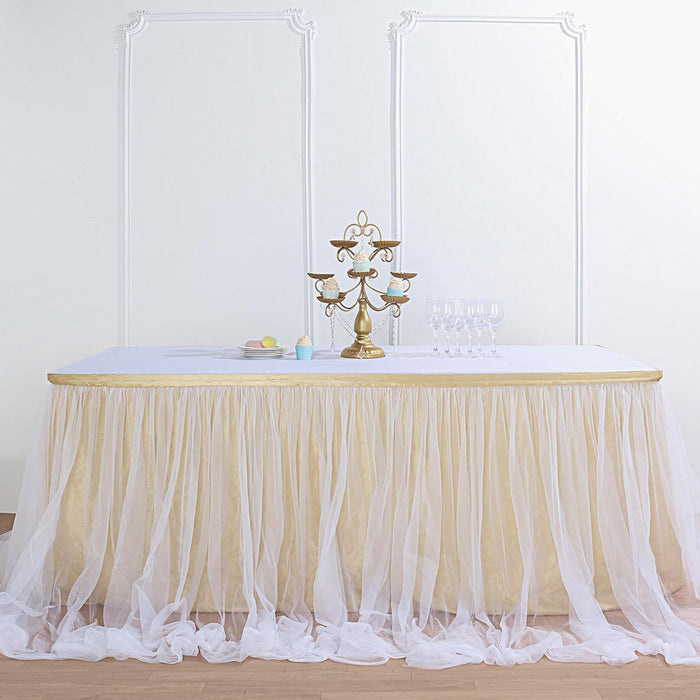 table skirt, tulle table skirt, table skirt tulle, table skirt tutu, tulle for table skirt#color_champagne