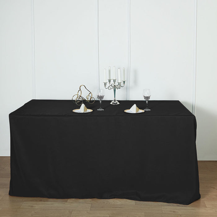 rectangular fitted tablecloths, polyester tablecloths, Fitted Tablecloths, fitted table covers, dining room tablecloth#color_black