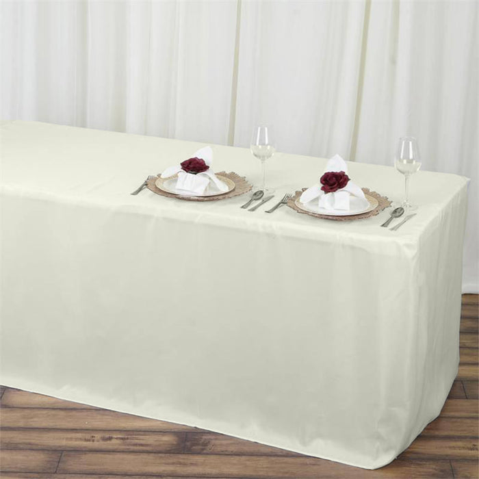 rectangular fitted tablecloths, polyester tablecloths, Fitted Tablecloths, fitted table covers, dining room tablecloth#color_ivory