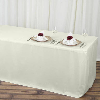 rectangular fitted tablecloths, polyester tablecloths, Fitted Tablecloths, fitted table covers, dining room tablecloth#color_ivory